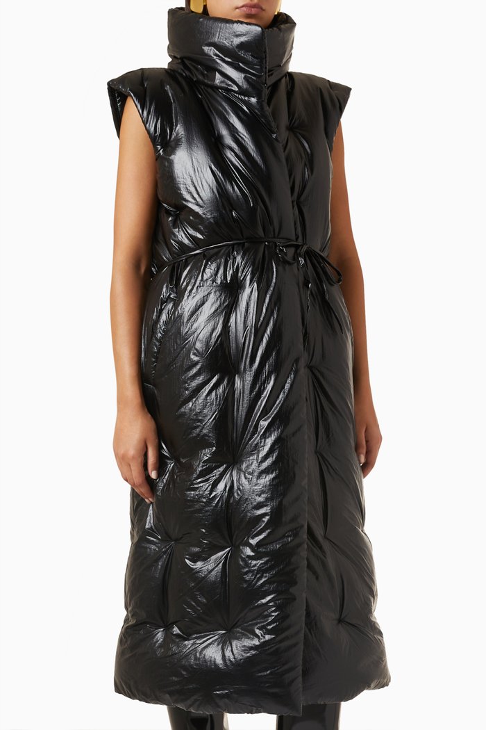 

Gara Padded Long Coat in Coated-nylon, Black