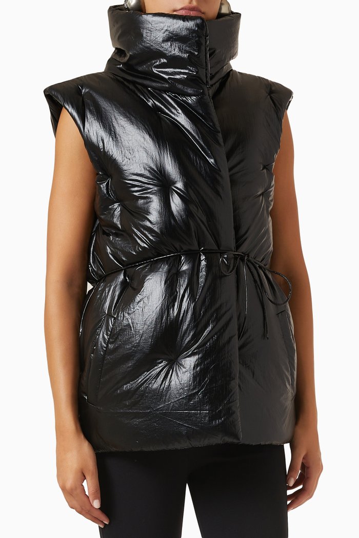 Gara Padded Short Coat in Coated-nylon, Black