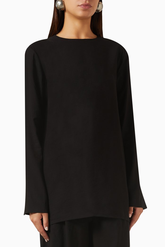 

Ulla Back Cut-out Top in Wool-silk Blend, Black