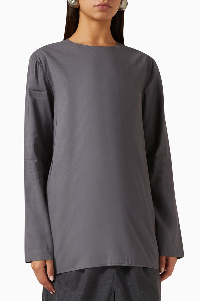 

Ulla Back Cut-out Top in Wool-silk Blend, Grey