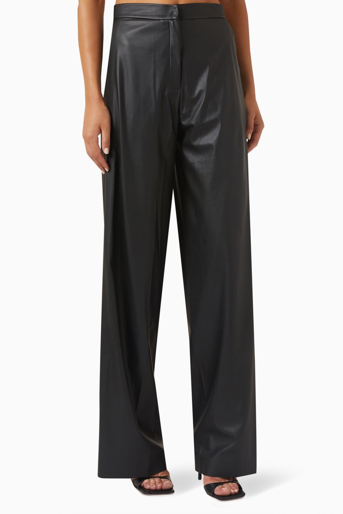 Drina Wide-leg Pants in Vegan-leather, Black