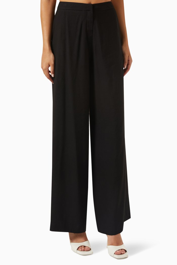 

Drina Wide-leg Pants in Wool-silk Blend, Black