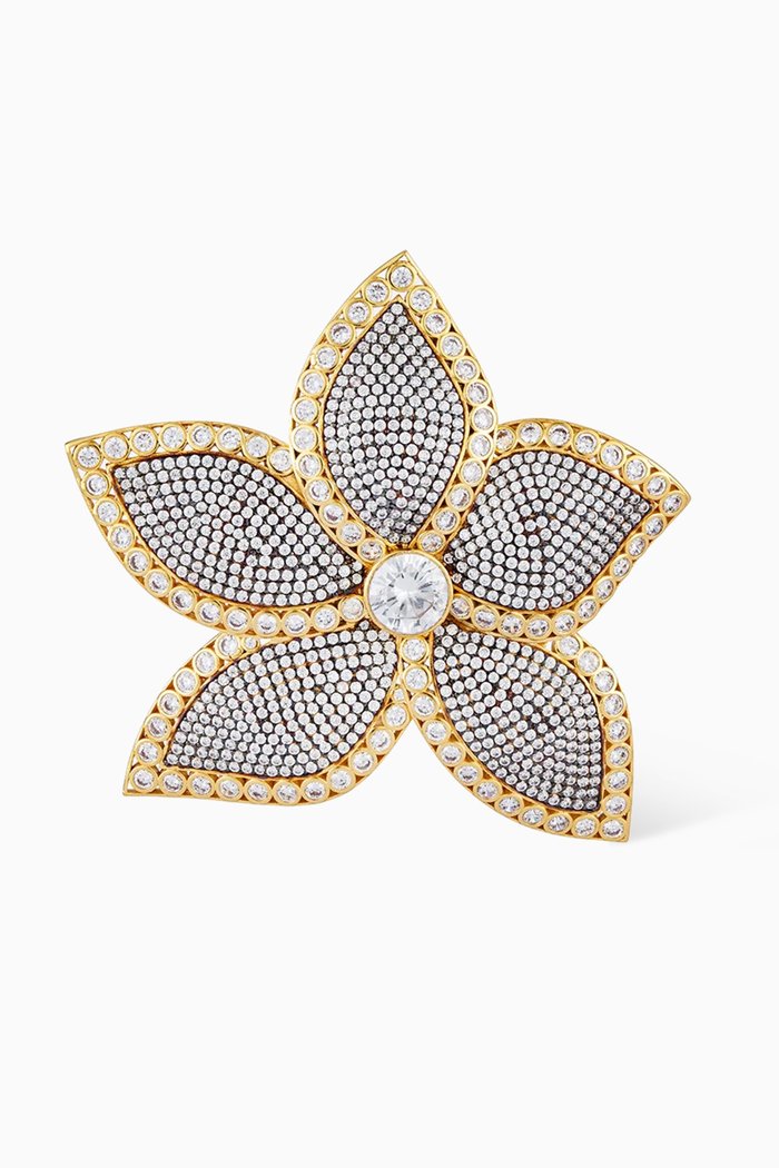 

Lotus Crystal Ring in 24kt Gold-plated Bronze, White