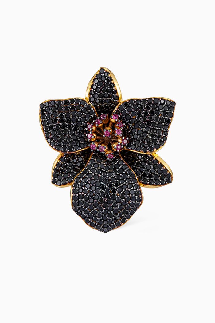 

Orchid Crystal Ring in 24kt Gold-plated Bronze, Yellow