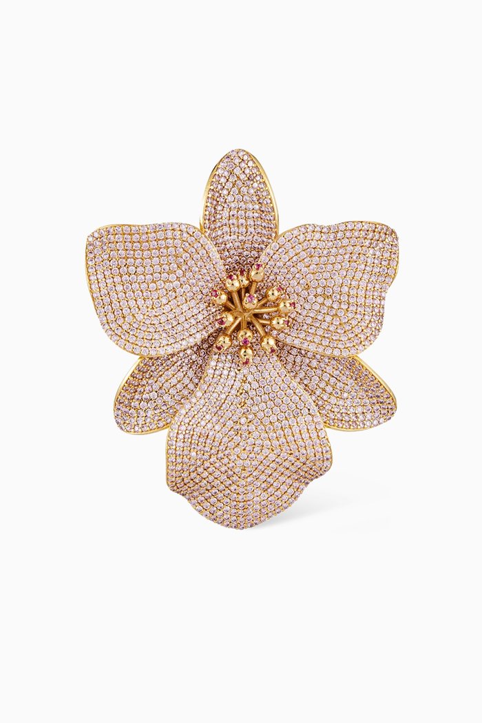 

Singapore Orchid Crystal Ring in 24kt Gold-plated Bronze, Yellow