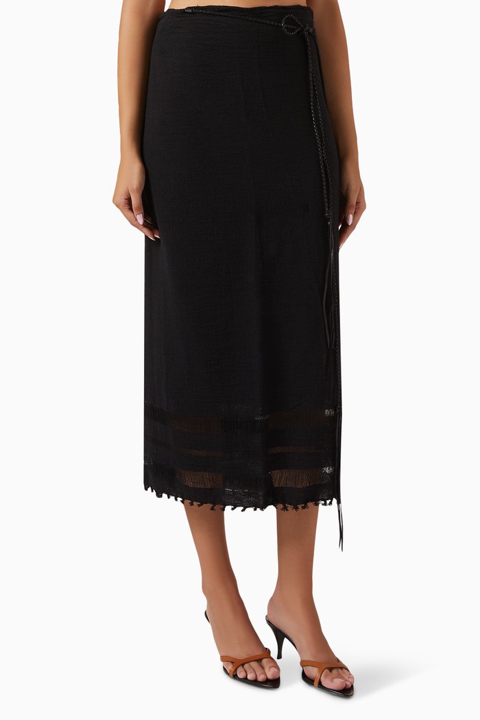 

Frayed Long Pareo in Cotton-jute, Black