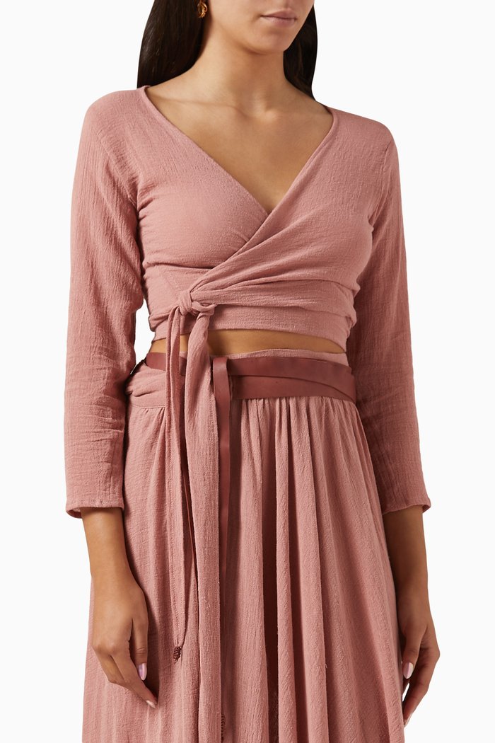 Lahun Wrap Top in Cotton-gauze, Pink