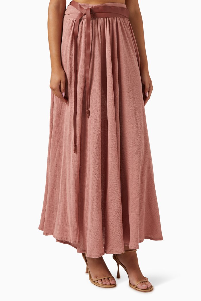 

Cholul Maxi Wrap Skirt in Cotton-gauze, Pink