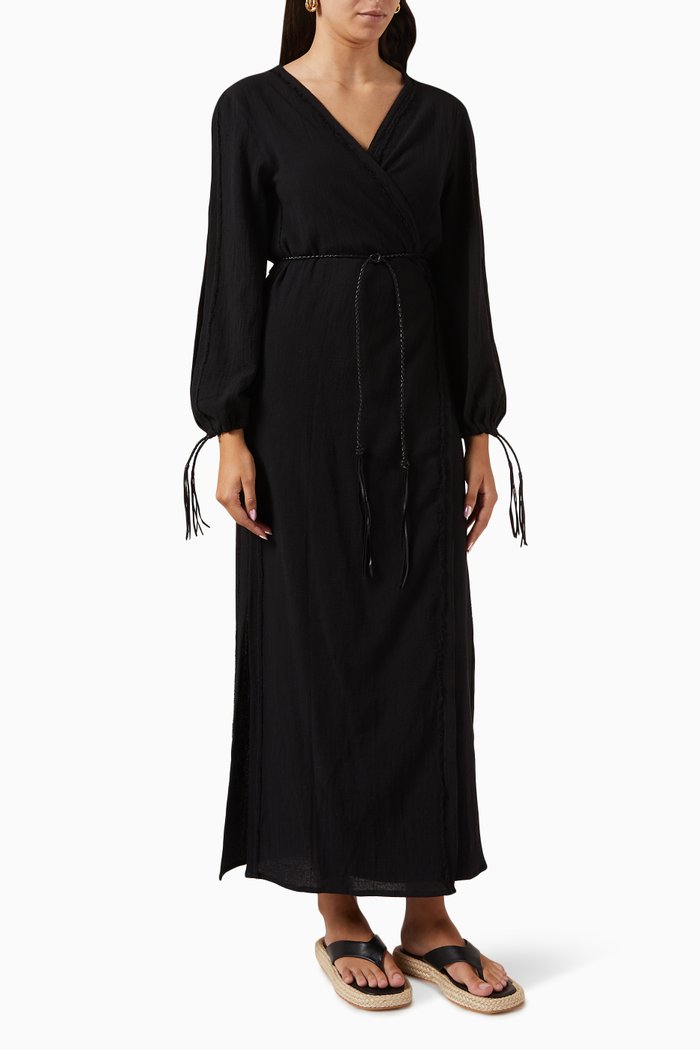

Cahkiy Maxi Wrap Dress in Cotton-jute, Black