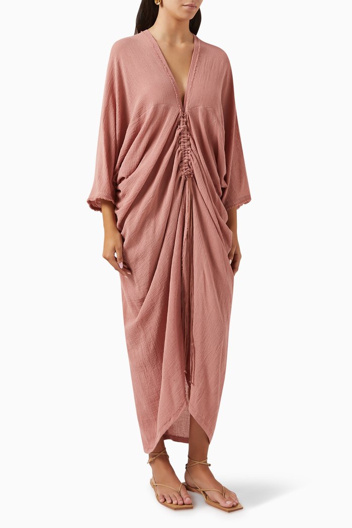 

Tiop Ruched Kaftan in Cotton-gauze, Pink