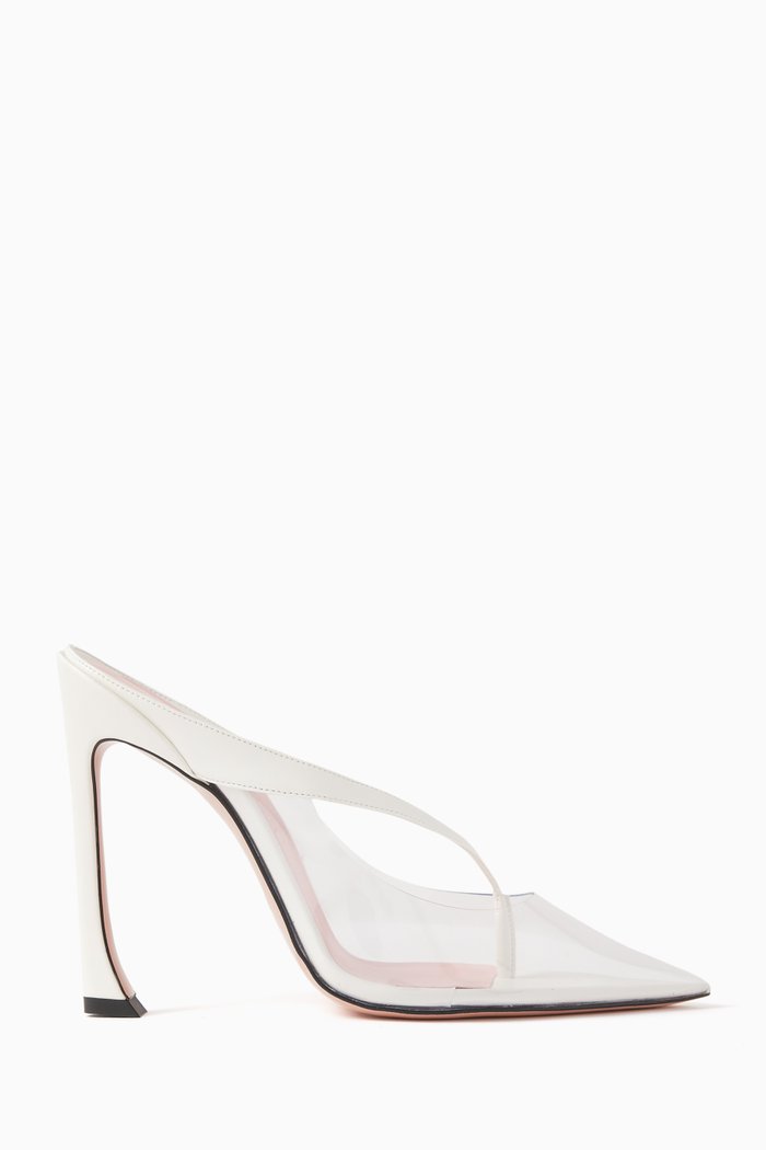 

Cali Thong 100 Mules in Plexi & Vegan Leather, White