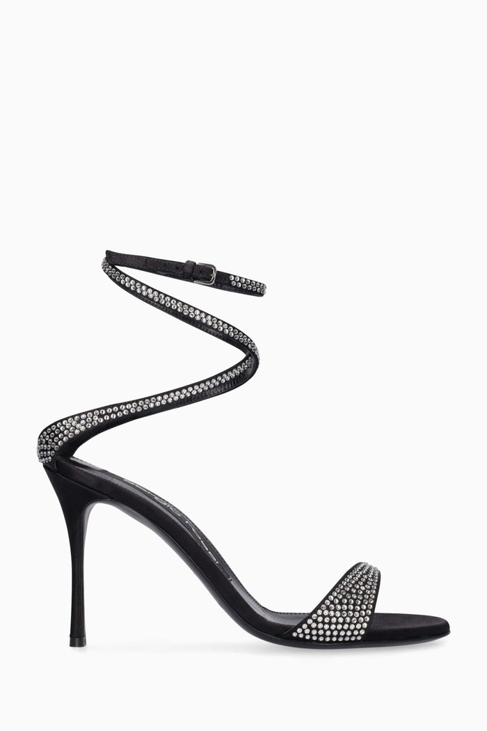 

Godiva 90 Crystal-embellished Sandals in Satin, Black