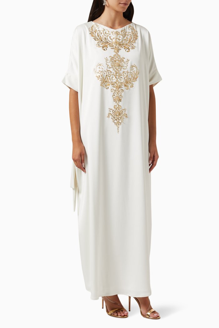 

Embellished Kaftan in Crepe, Neutral
