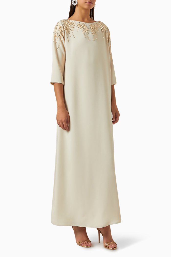 

Embellished Kaftan in Crepe, Neutral