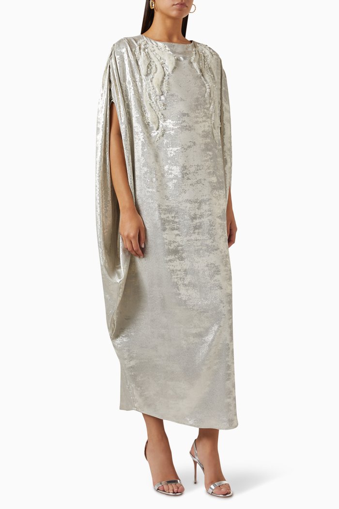 

Embellished Kaftan in Foil Crepe, Neutral