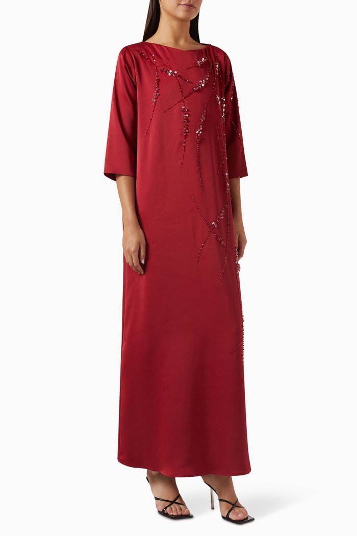 

Embellished Kaftan in Crepe, Red