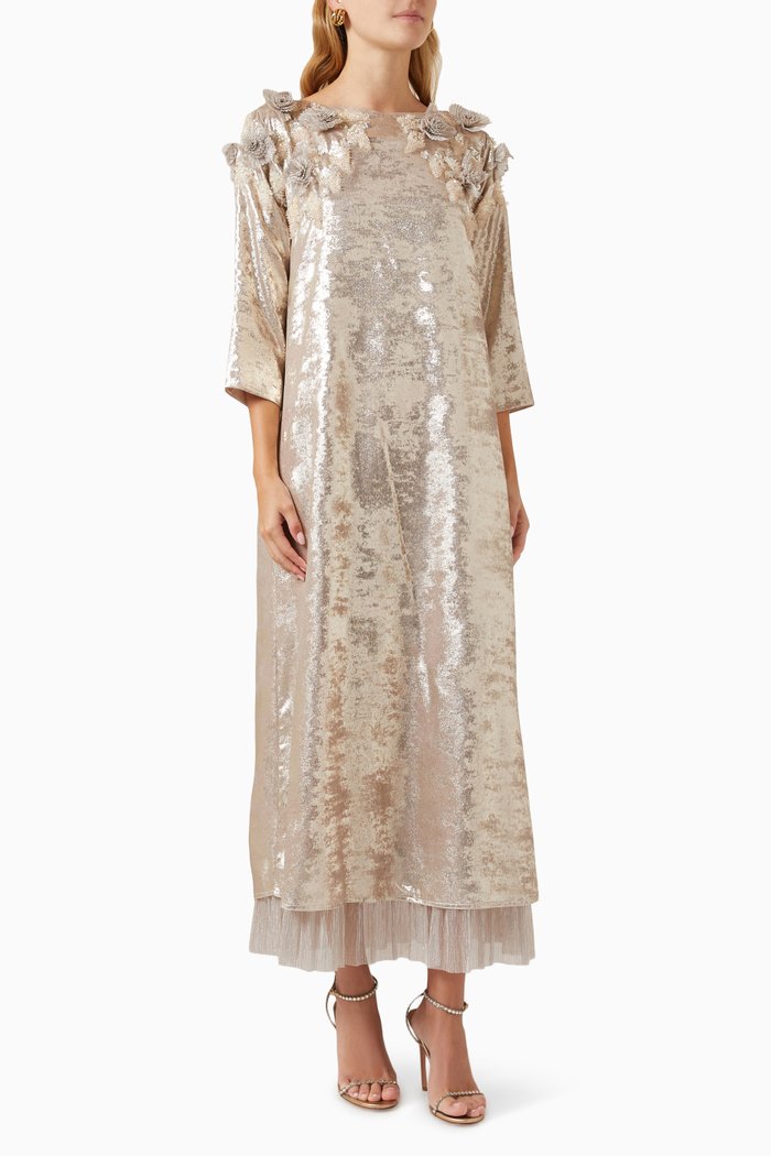 

Floral-embroidered Kaftan in Crepe, Pink