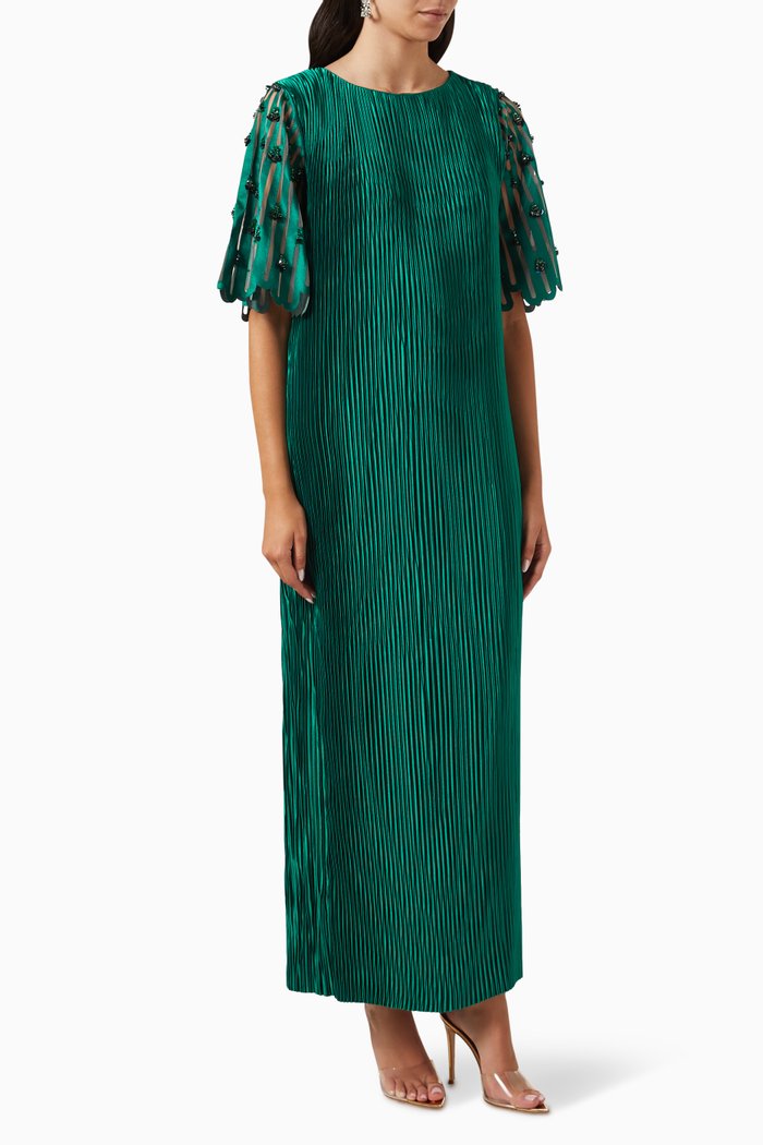 

Embellished Kaftan in Crepe, Green