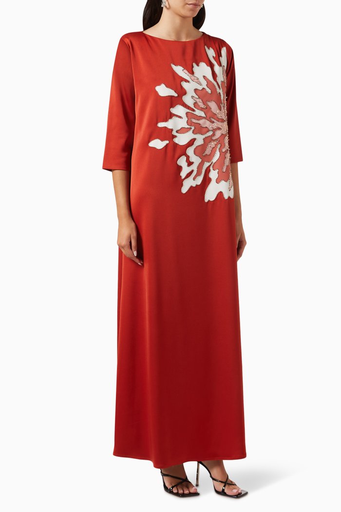 Embellished Kaftan in Crepe, Red