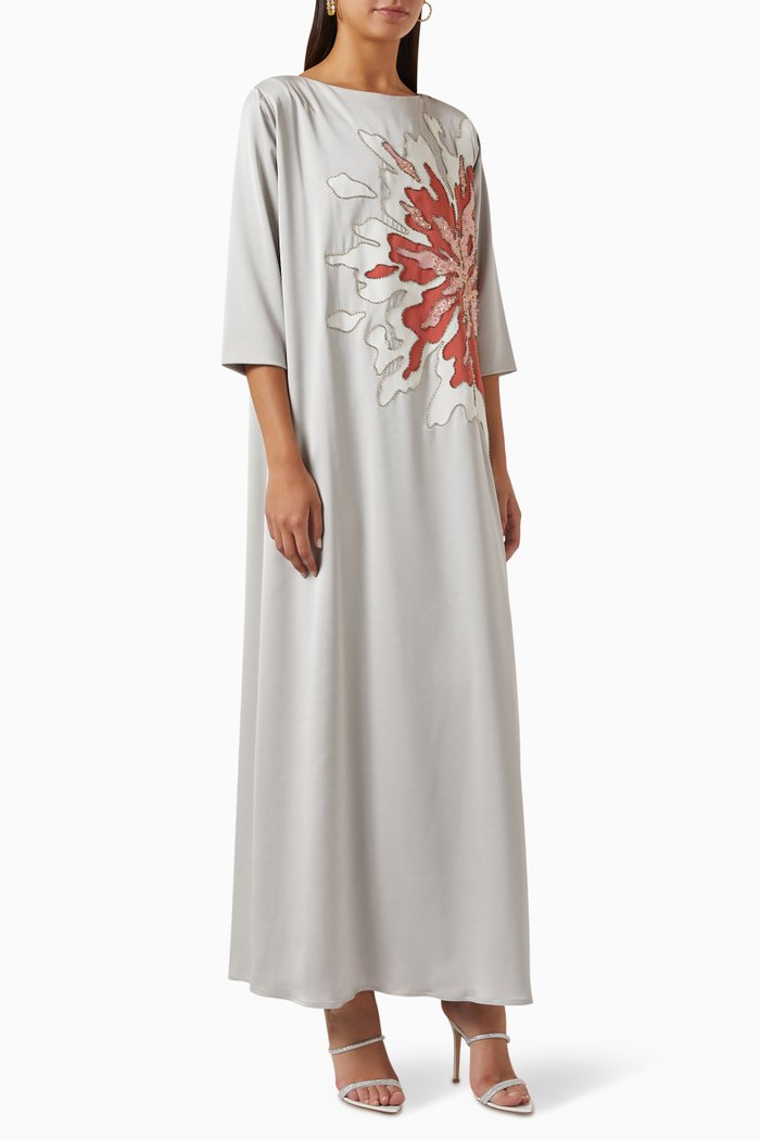 

Embellished Kaftan in Crepe, Grey