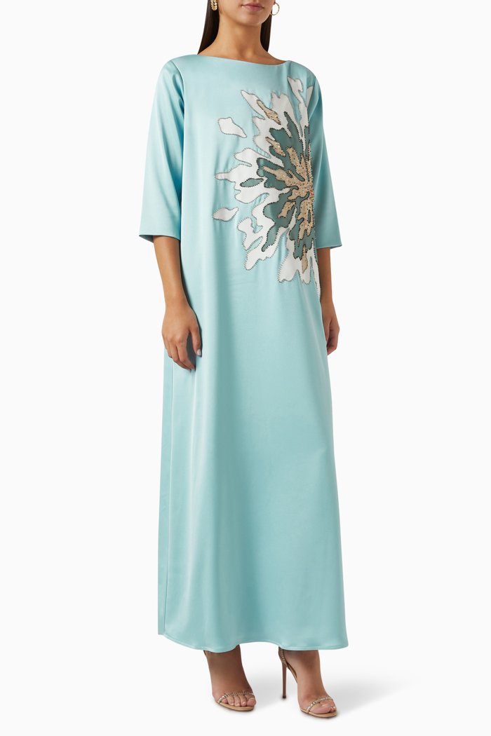 

Embellished Kaftan in Crepe, Blue