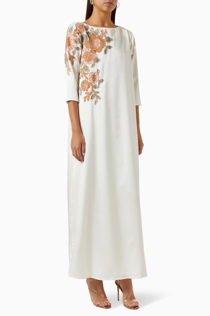 

Embellished Kaftan in Crepe, Neutral