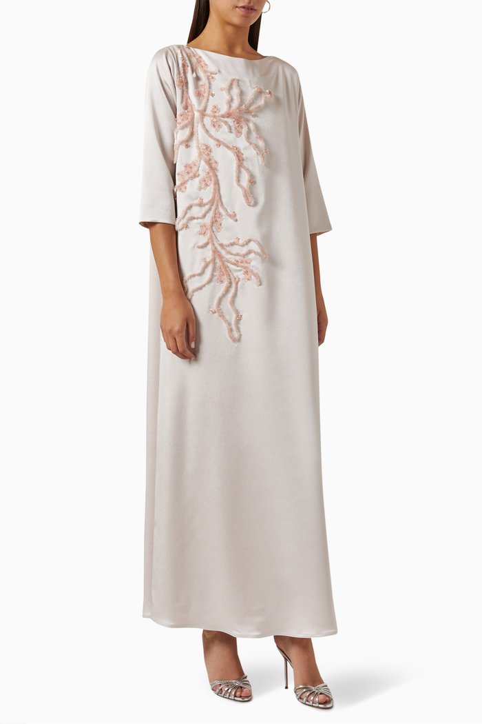 Embellished Kaftan in Crepe, Pink