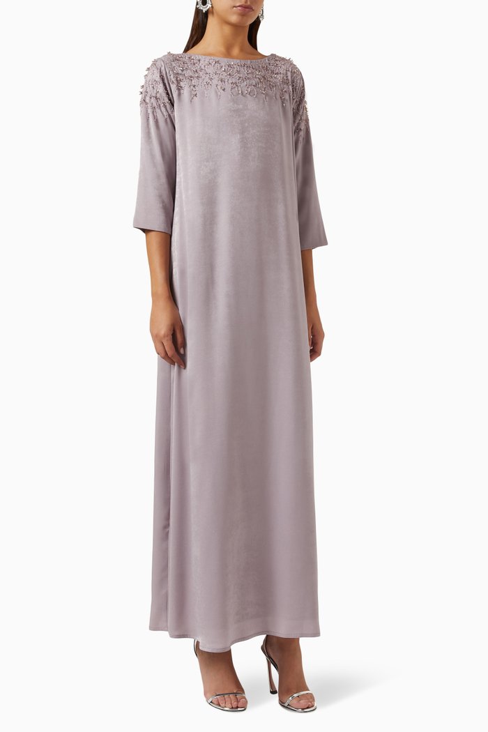 

Embellished Kaftan in Crepe, Grey