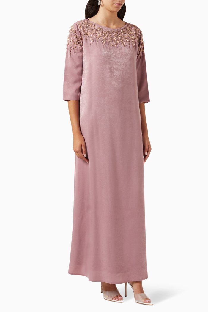 

Embellished Kaftan in Crepe, Pink