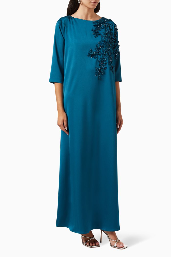 

Embellished Kaftan in Crepe, Blue