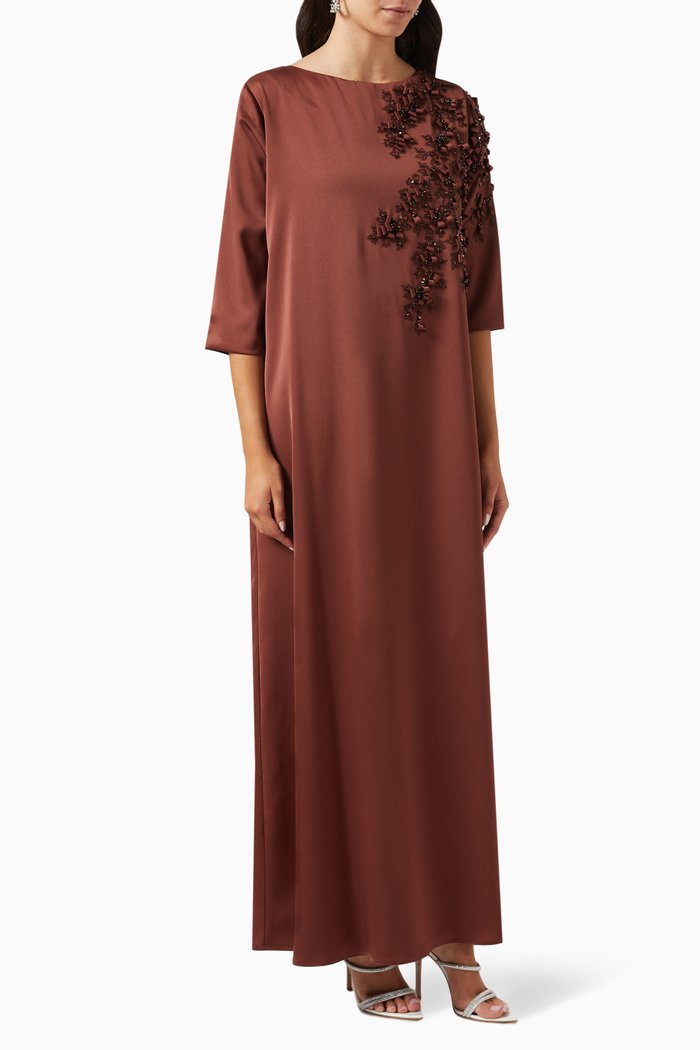 

Embellished Kaftan in Crepe, Brown