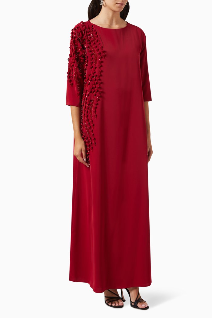 

Embellished Kaftan in Crepe, Red