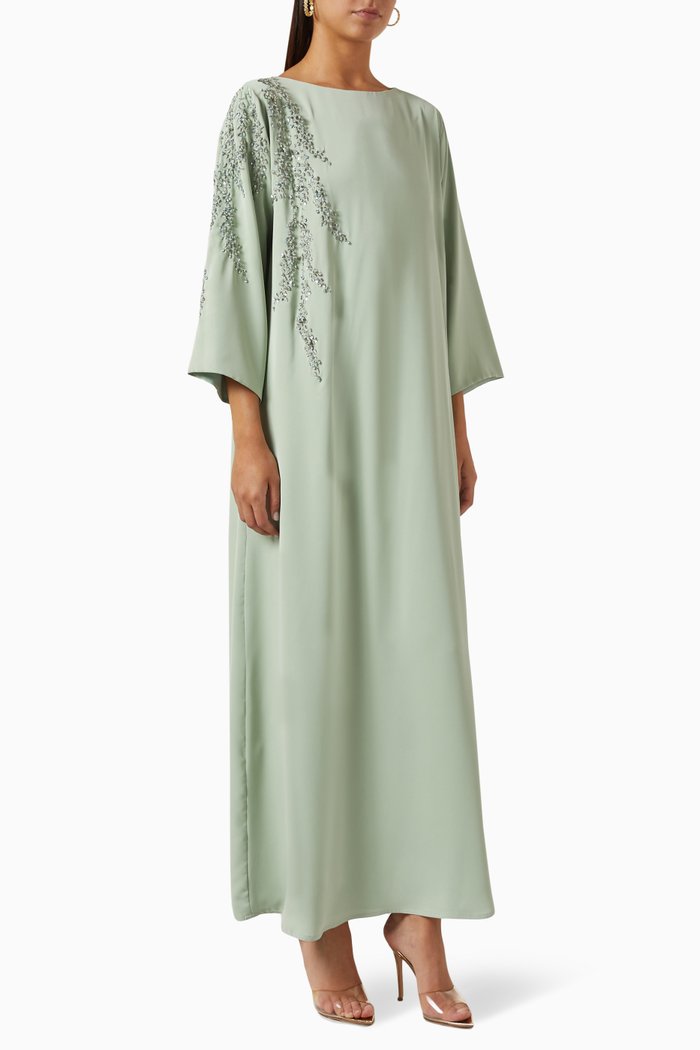 

Embellished Kaftan in Crepe, Green