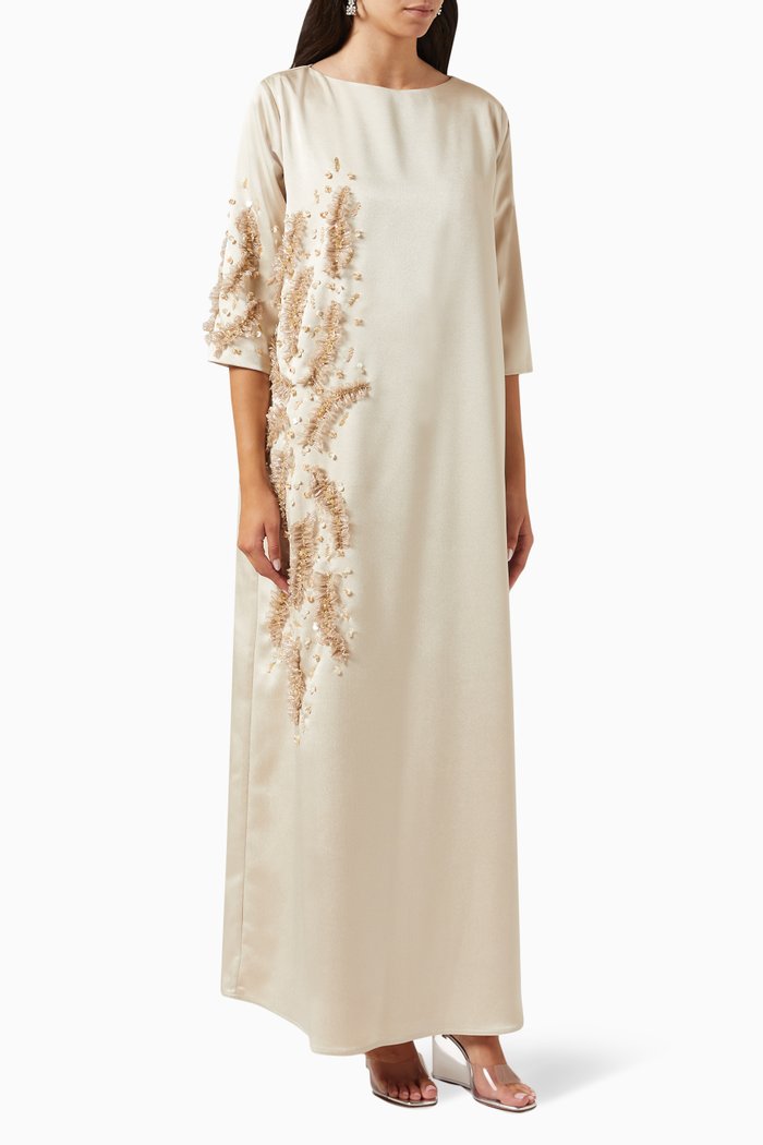 

Embellished Kaftan in Crepe, Gold