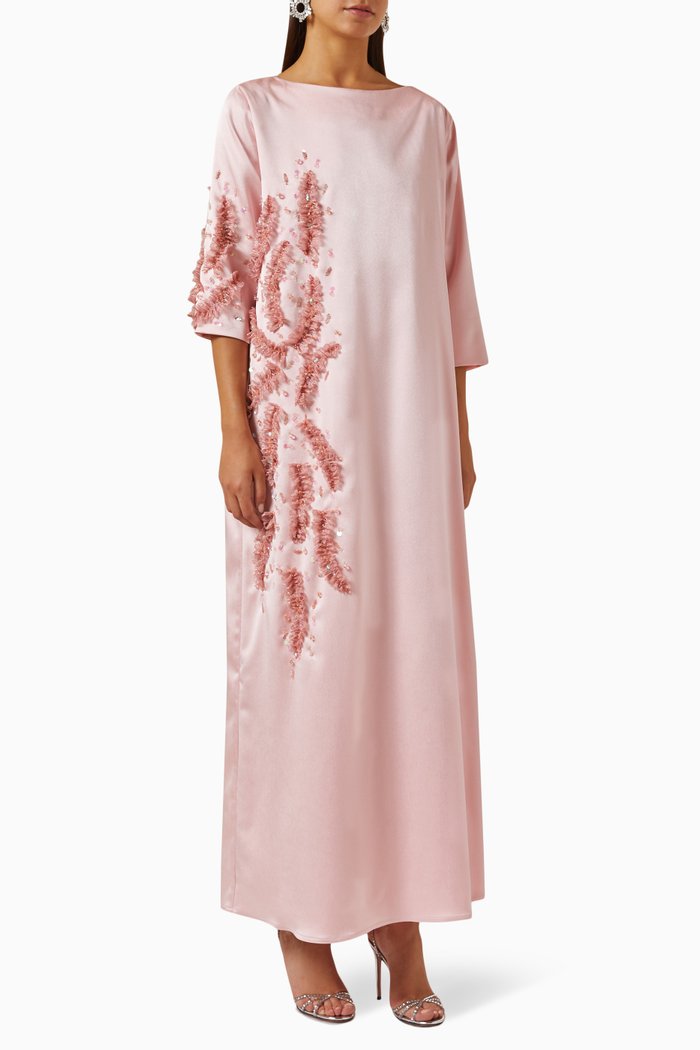 

Embellished Kaftan in Crepe, Pink