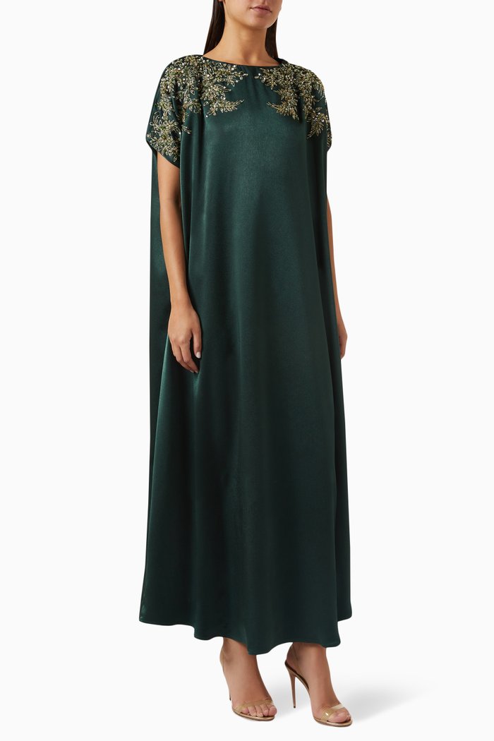 

Embellished Kaftan in Crepe, Green