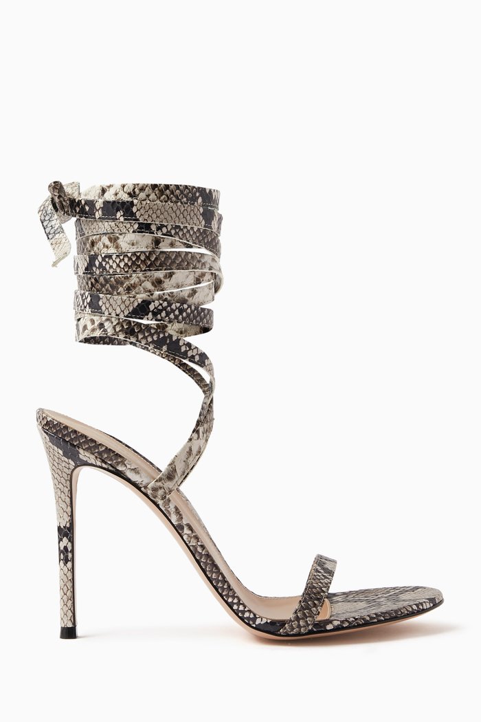 

Rihanna Snake Print 105 Sanadals in Leather, Brown