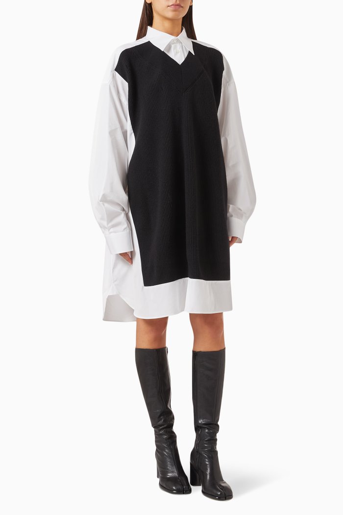 

Oversized Shirt Dress in Cotton, Black