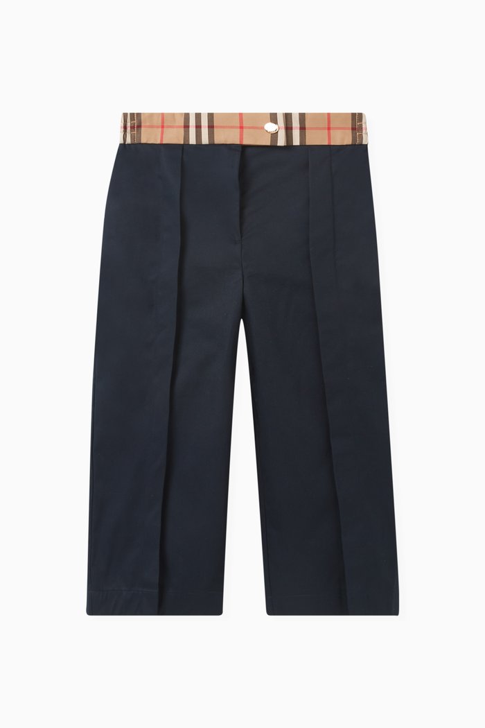 

Check-print Wide-leg Trousers in Cotton, Black