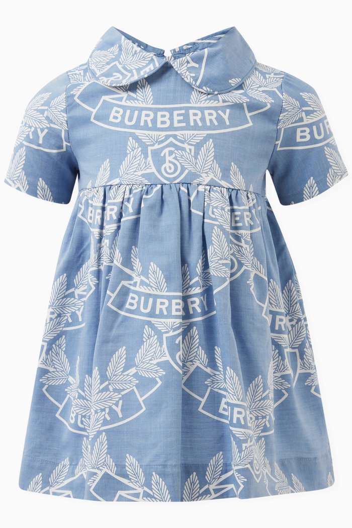 Logo-detail Collared Dress in Cotton, Blue