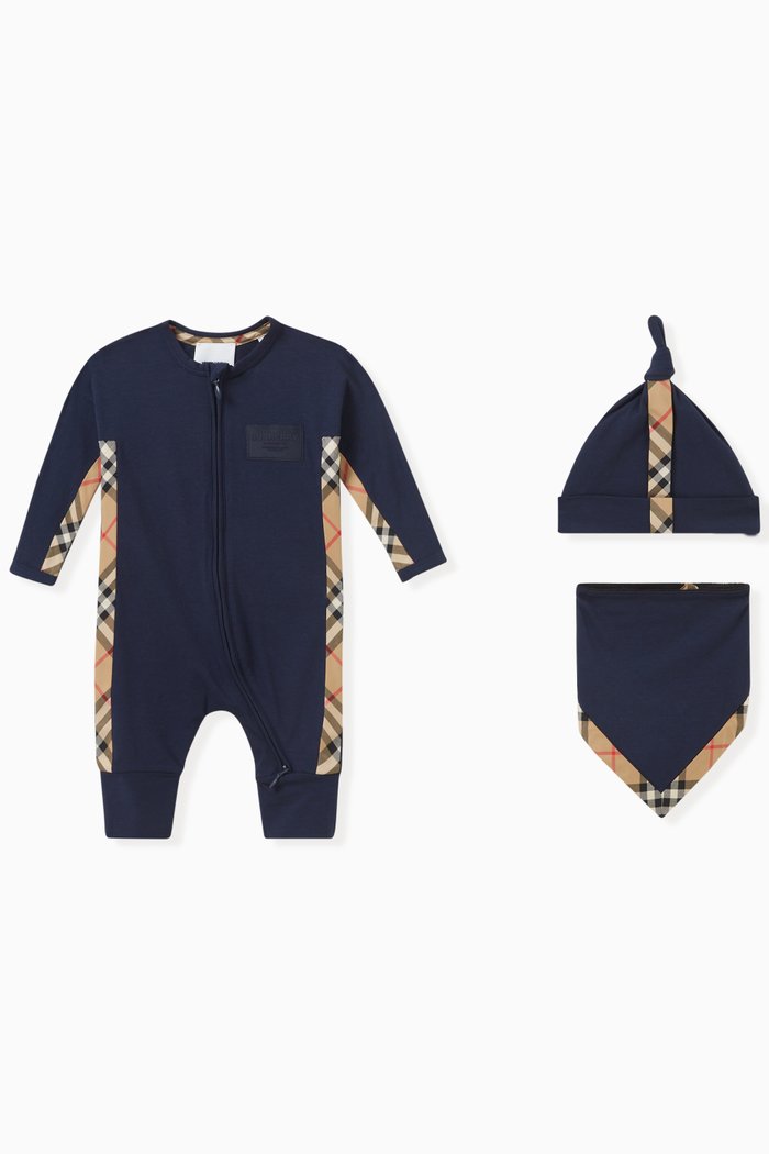 

Check-pattern Romper Set in Cotton, Blue