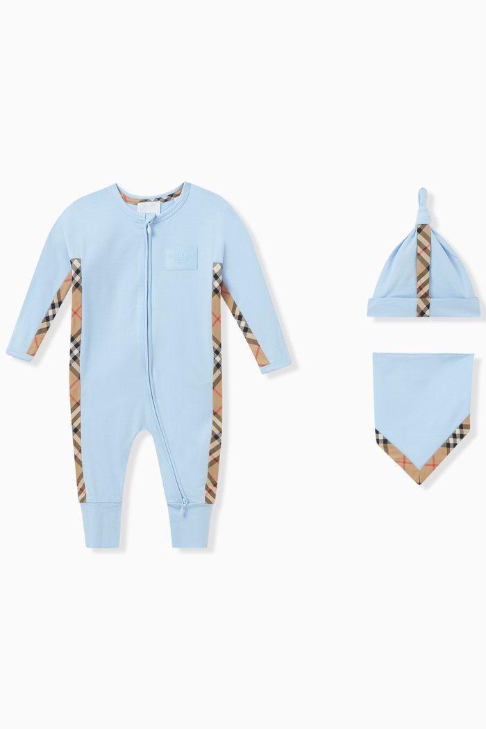 

Check-pattern Romper Set in Cotton, Blue