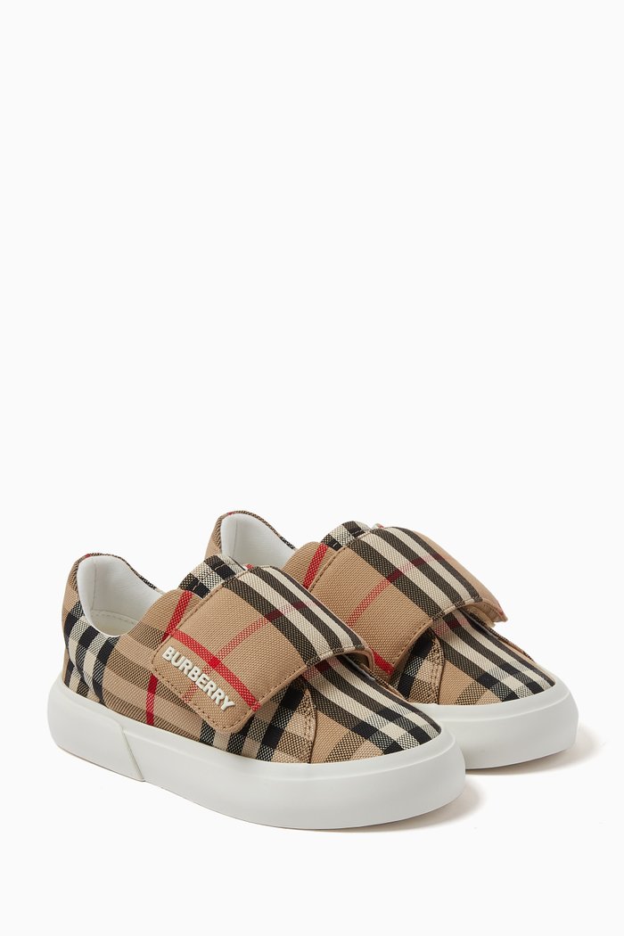 

Check Sneakers in Cotton Canvas, Neutral