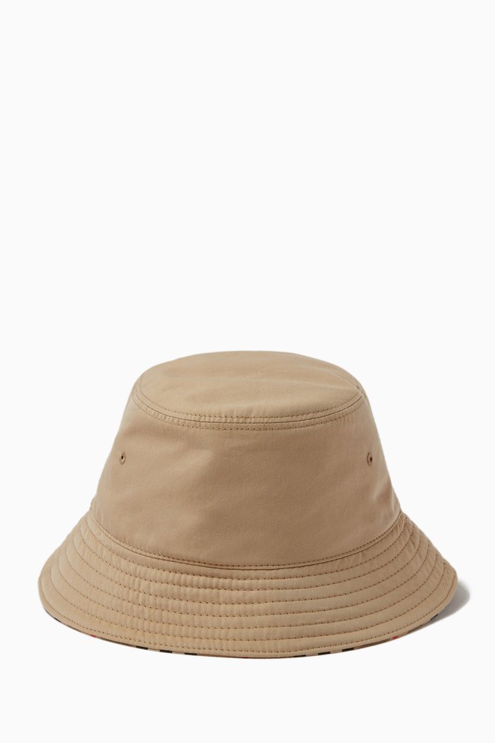 Reversible Check Bucket Hat in Cotton, Neutral