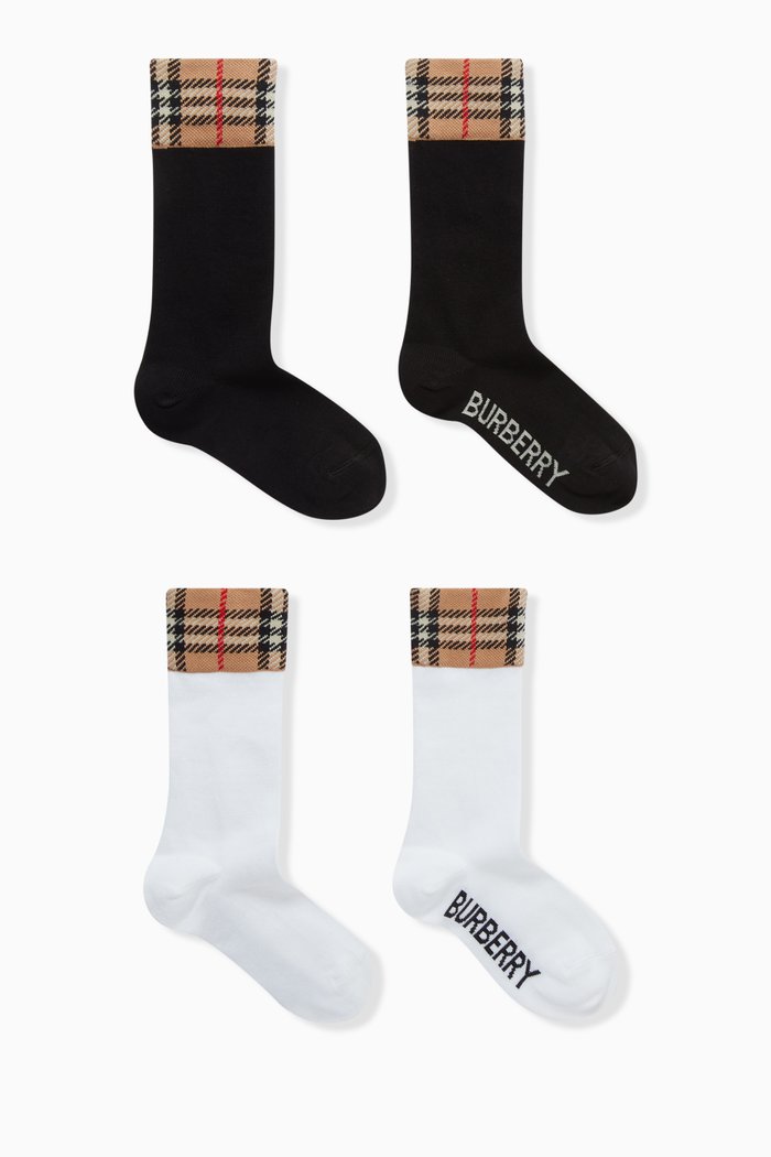 

Check Panel Socks in Cotton-blend, Set of 2, Black