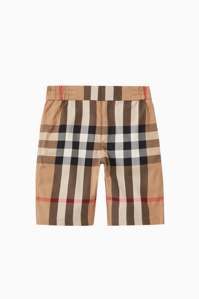 Halford Chequered Print Shorts in Cotton, Neutral