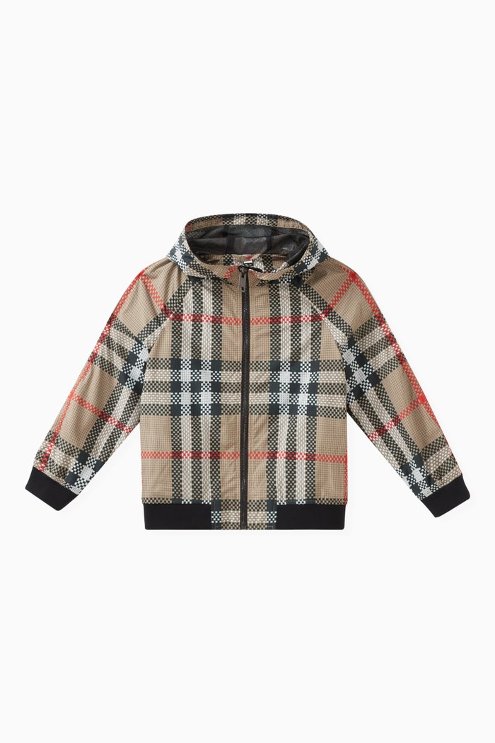 Check-print Hooded Jacket in Polyester, Neutral