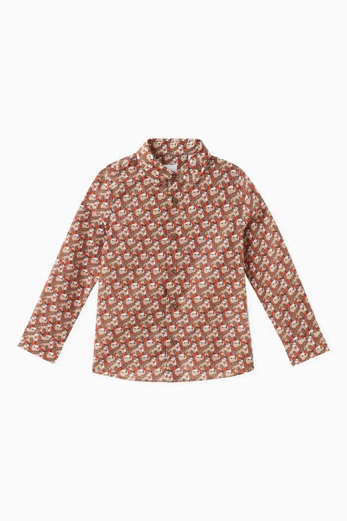 

Bear-print Shirt in Cotton & Silk, Orange