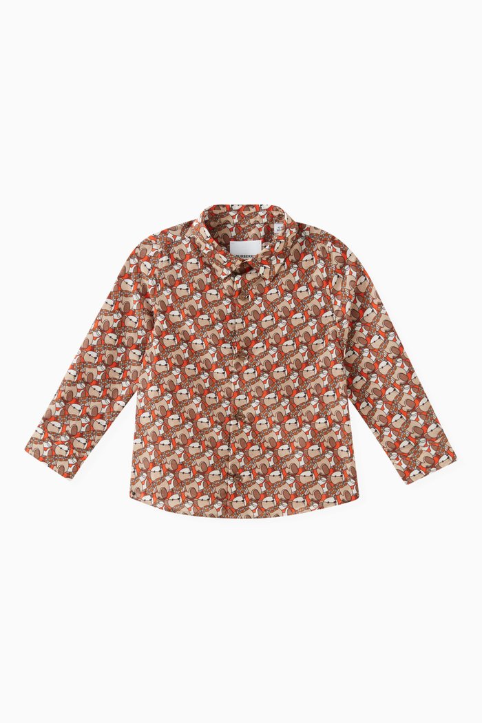 

Bear-print Shirt in Cotton & Silk, Orange