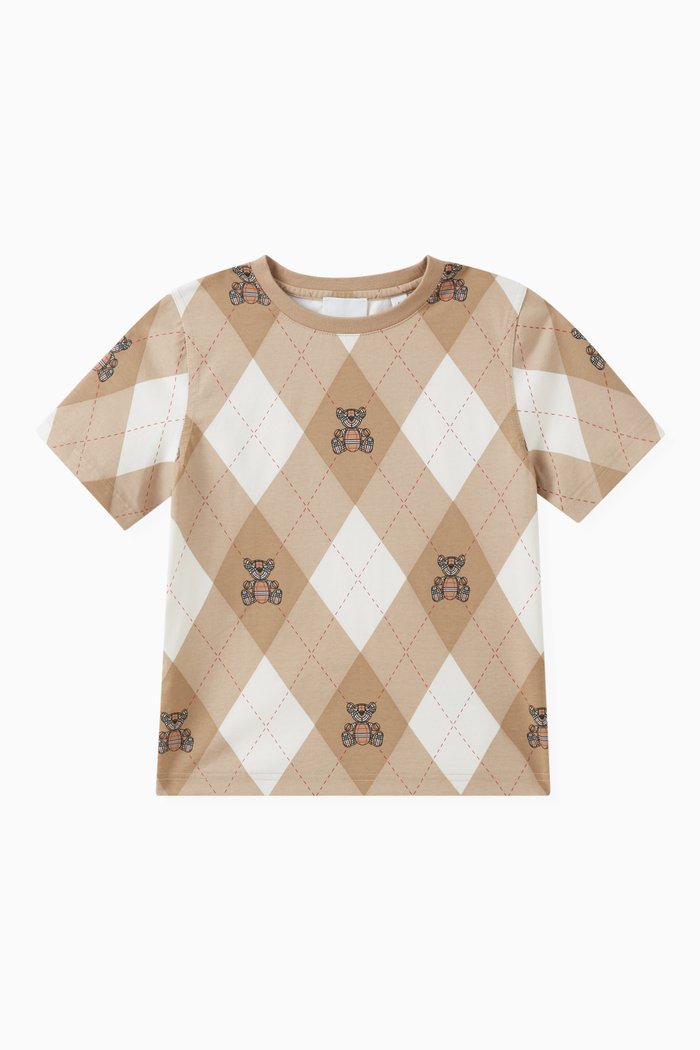 

Argyle-pattern Bear-print T-shirt in Cotton, Neutral